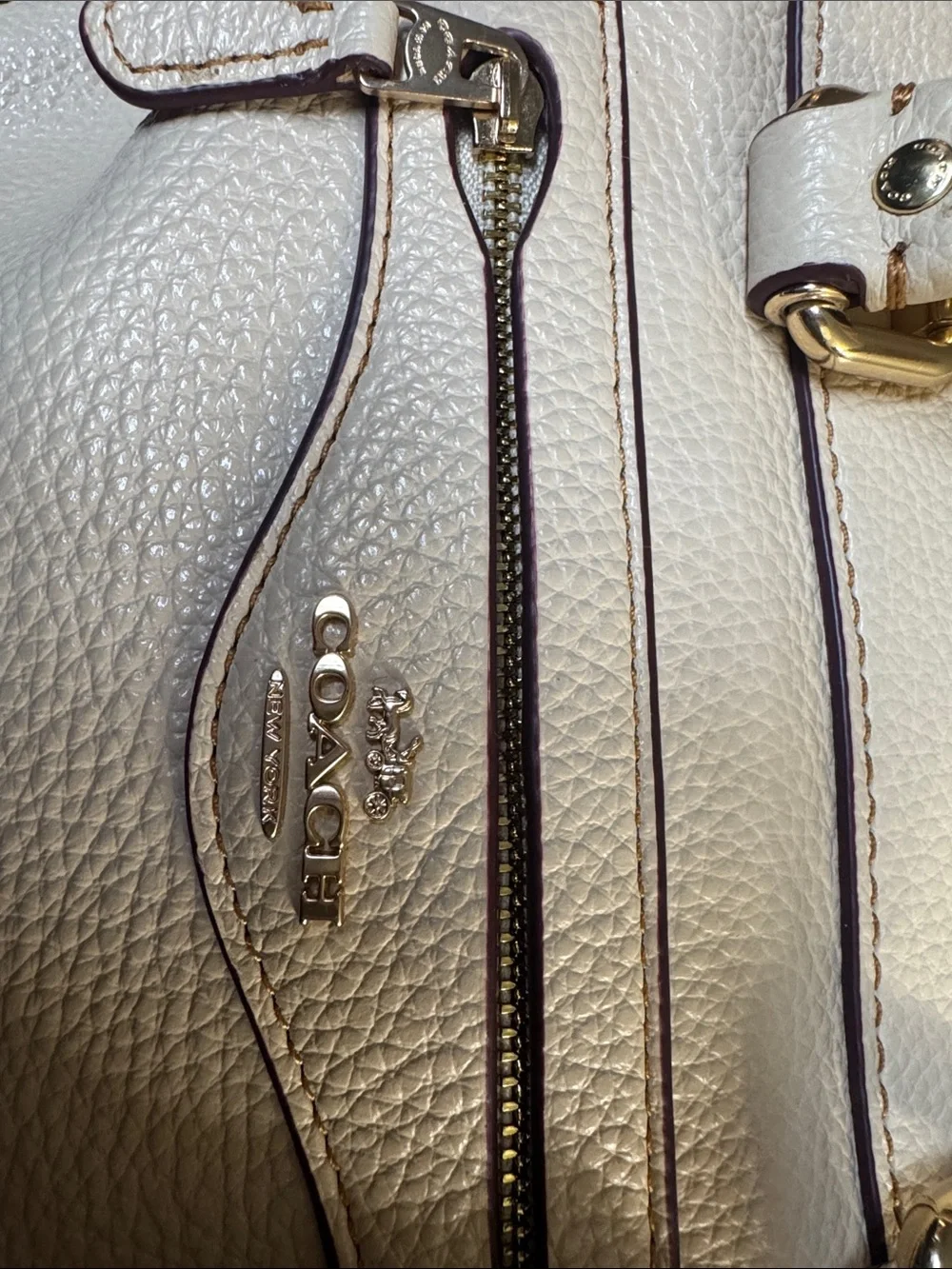 Coach Cream Pebbled Leather Satchel with Gold Hardware
